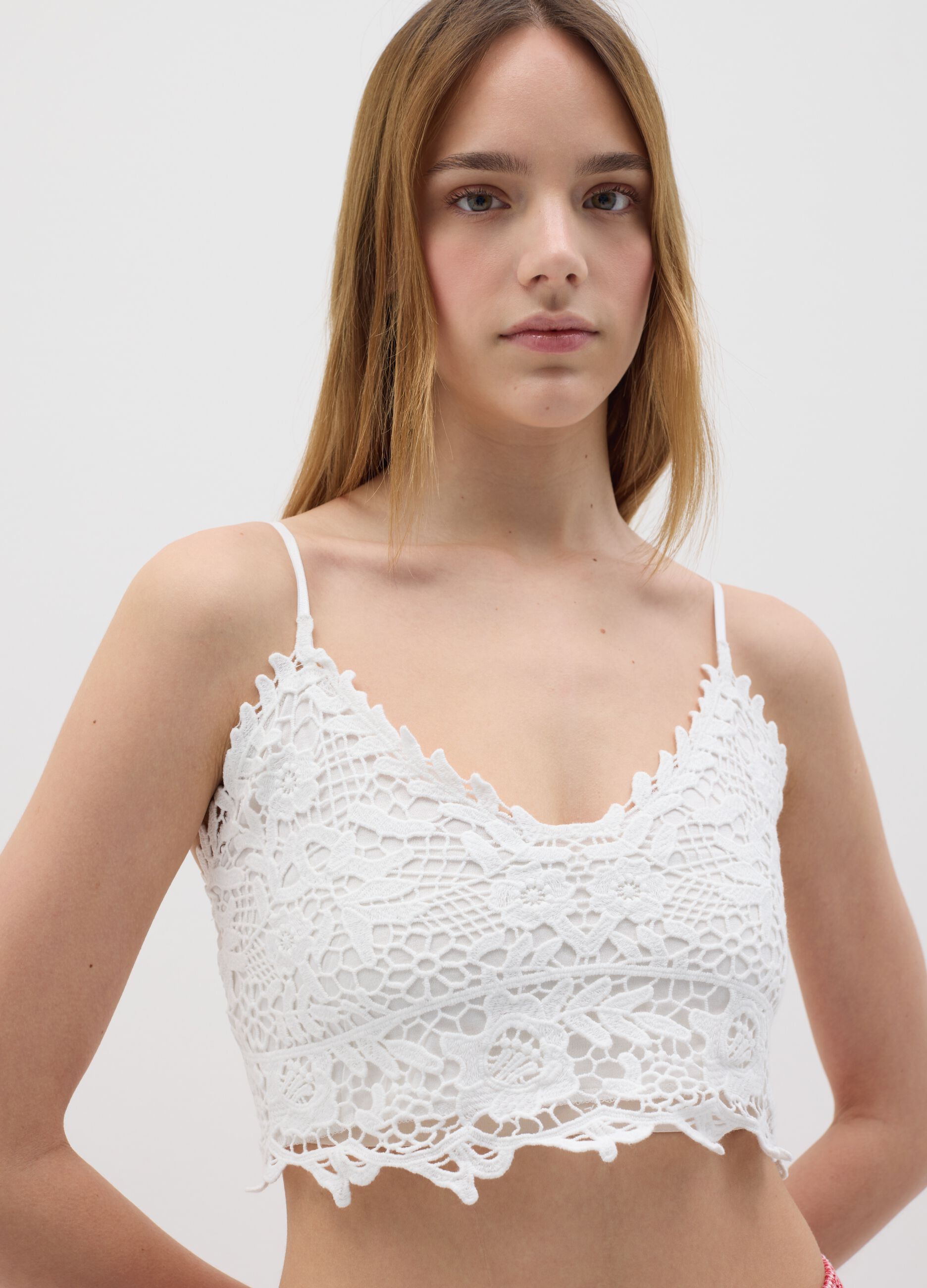 White lace top in pure cotton