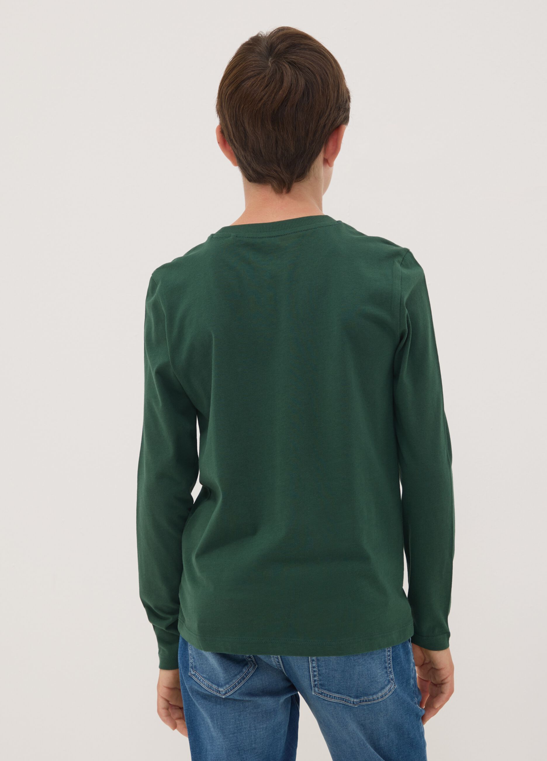 Green organic cotton T-shirt with varsity print