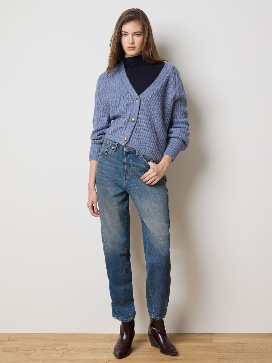 Cardigan blu a coste vestibilità over_2