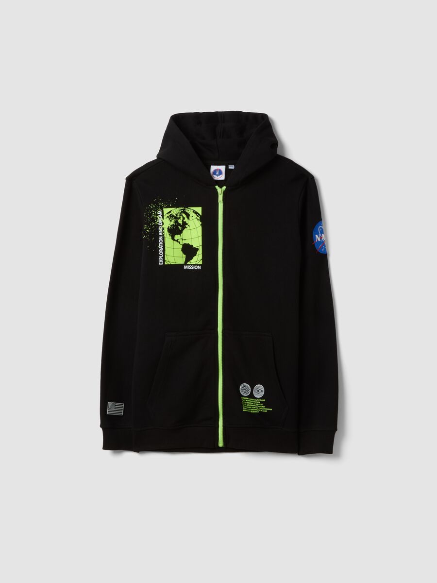 Black cotton blend hoodie for boys regular fit with NASA prints_3