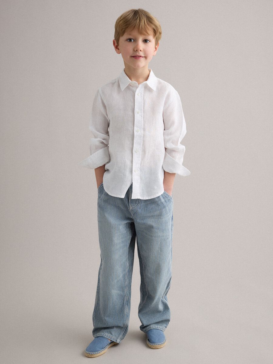 Boys&rsquo; multicolour striped pure cotton denim trousers, relaxed fit_0