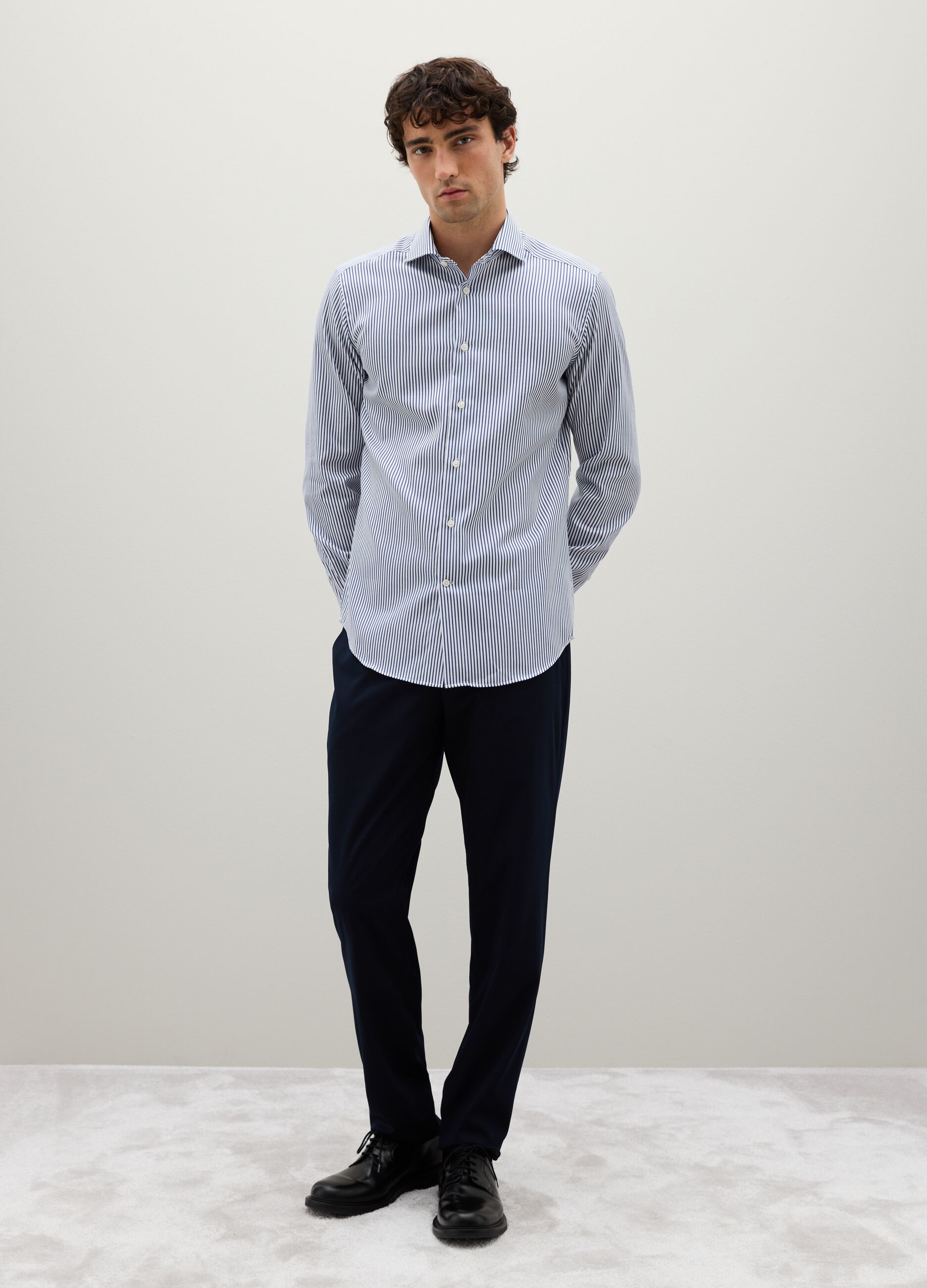 Blue Cotton Striped Shirt