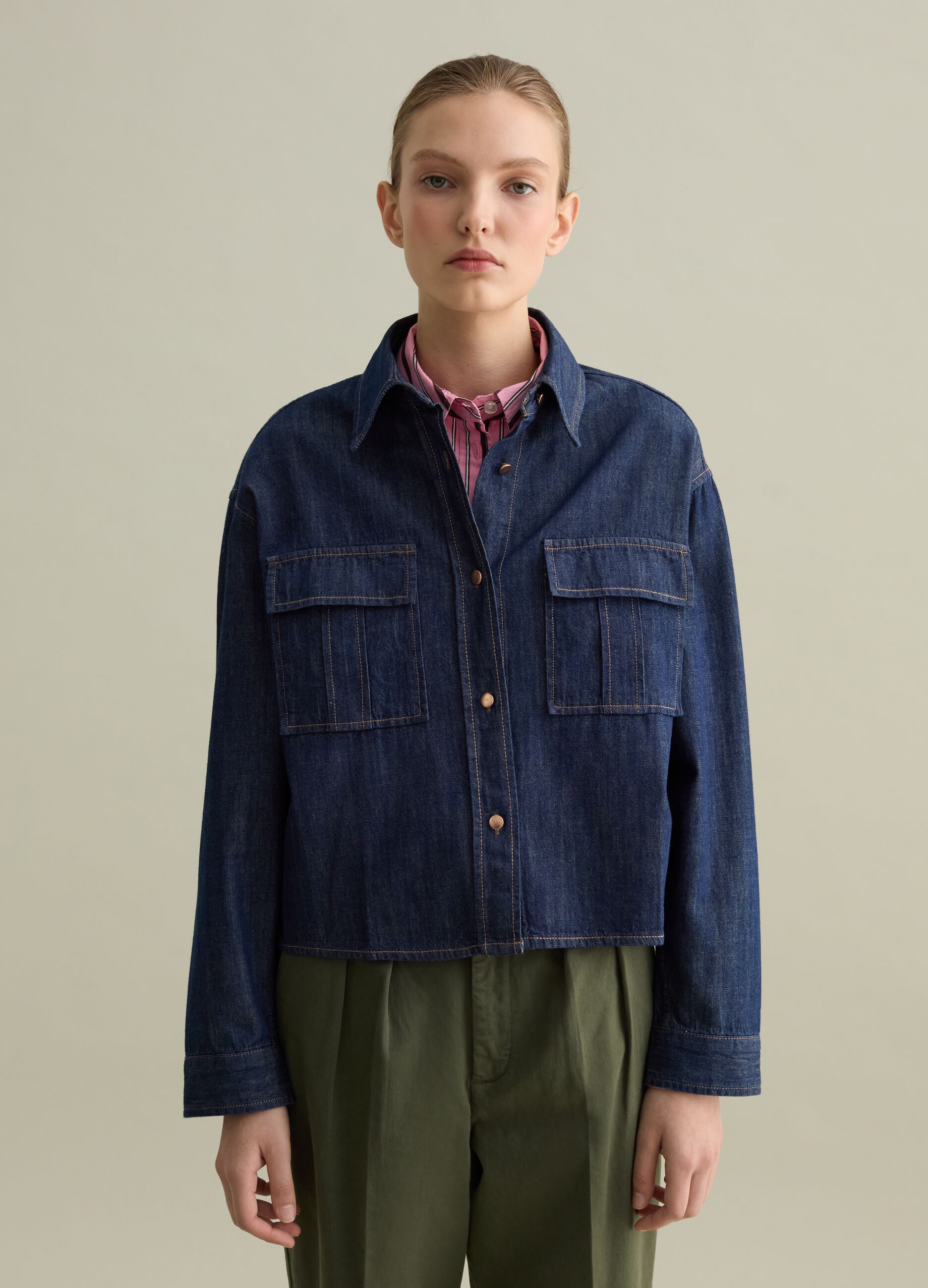 Utility shacket in denim