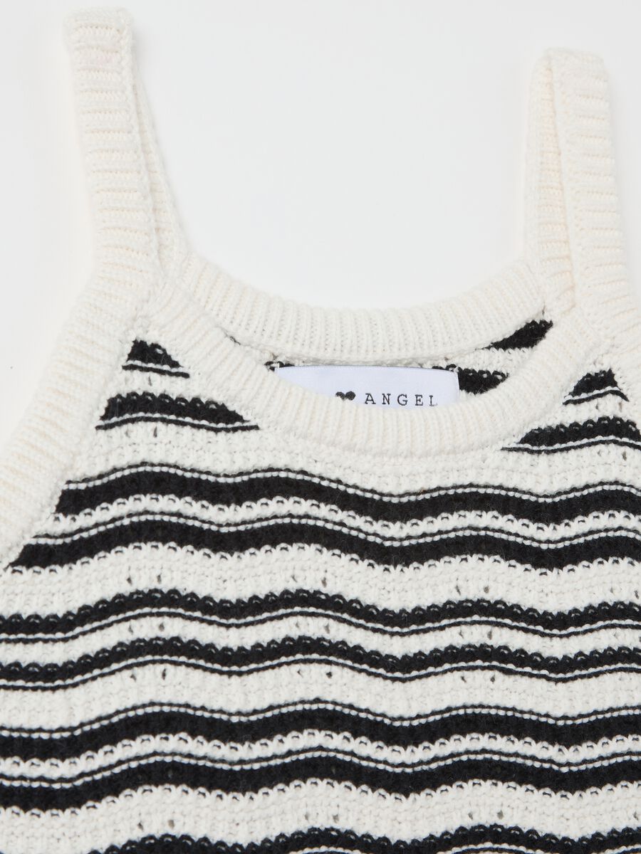 White and black striped cotton knit cropped top_5