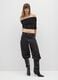Black Stretch Fabric Top with Off-the-Shoulder Design_0