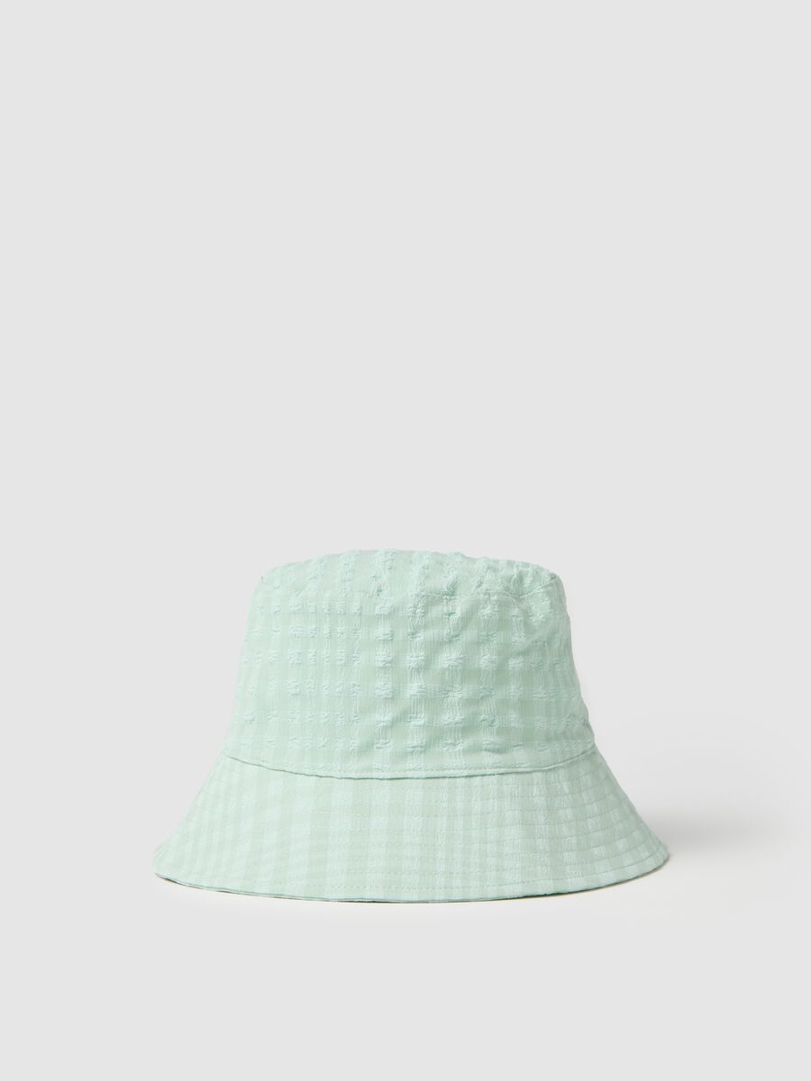 Women's light green check fabric bucket hat_0