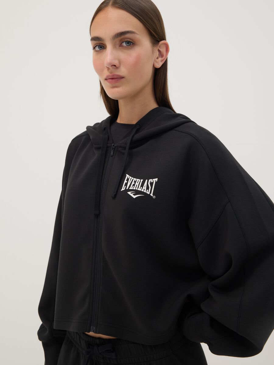 Black hooded sweatshirt in stretch viscose jersey, regular fit_0