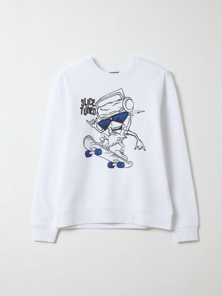 White pure cotton crew-neck sweatshirt with print_0
