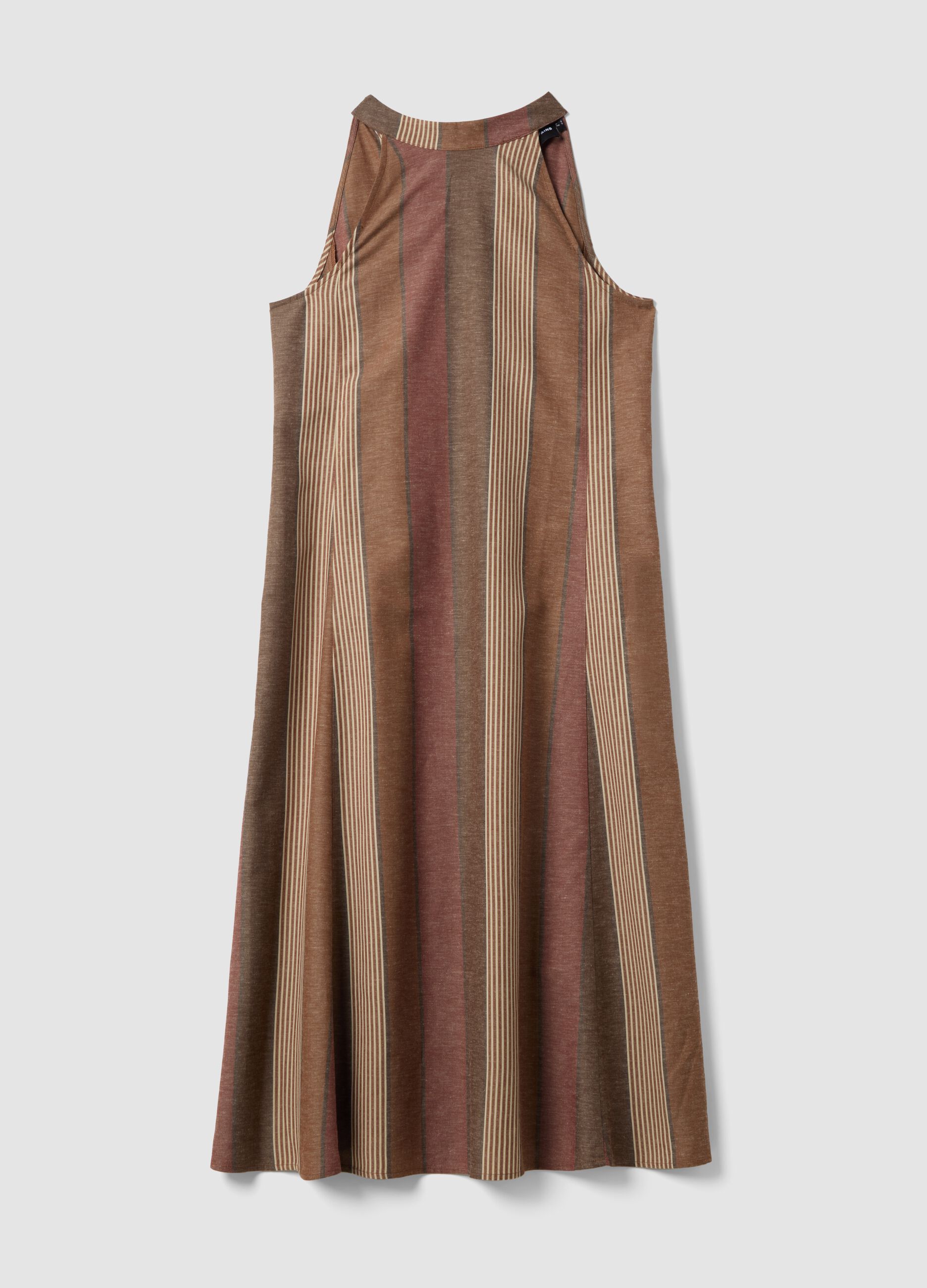 Multicoloured striped viscose and linen blend dress with relaxed fit