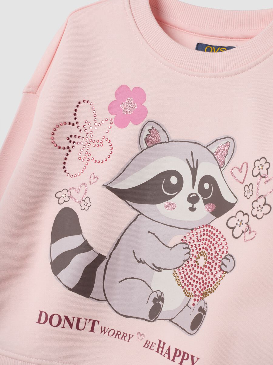 Pink cotton-blend jogging set with crew-neck sweatshirt and animal print_3