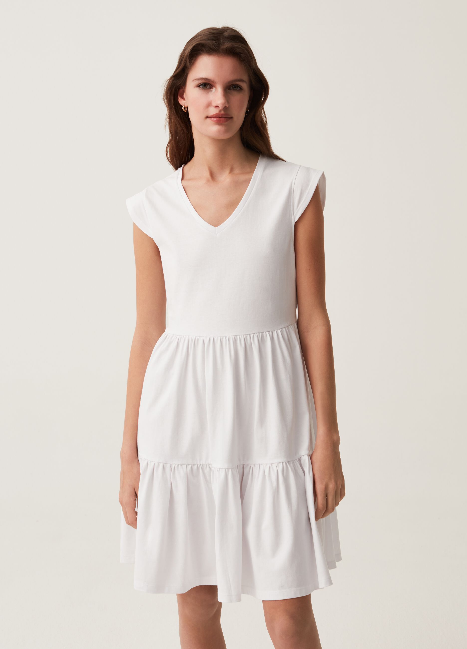 Short tiered dress with cap sleeves