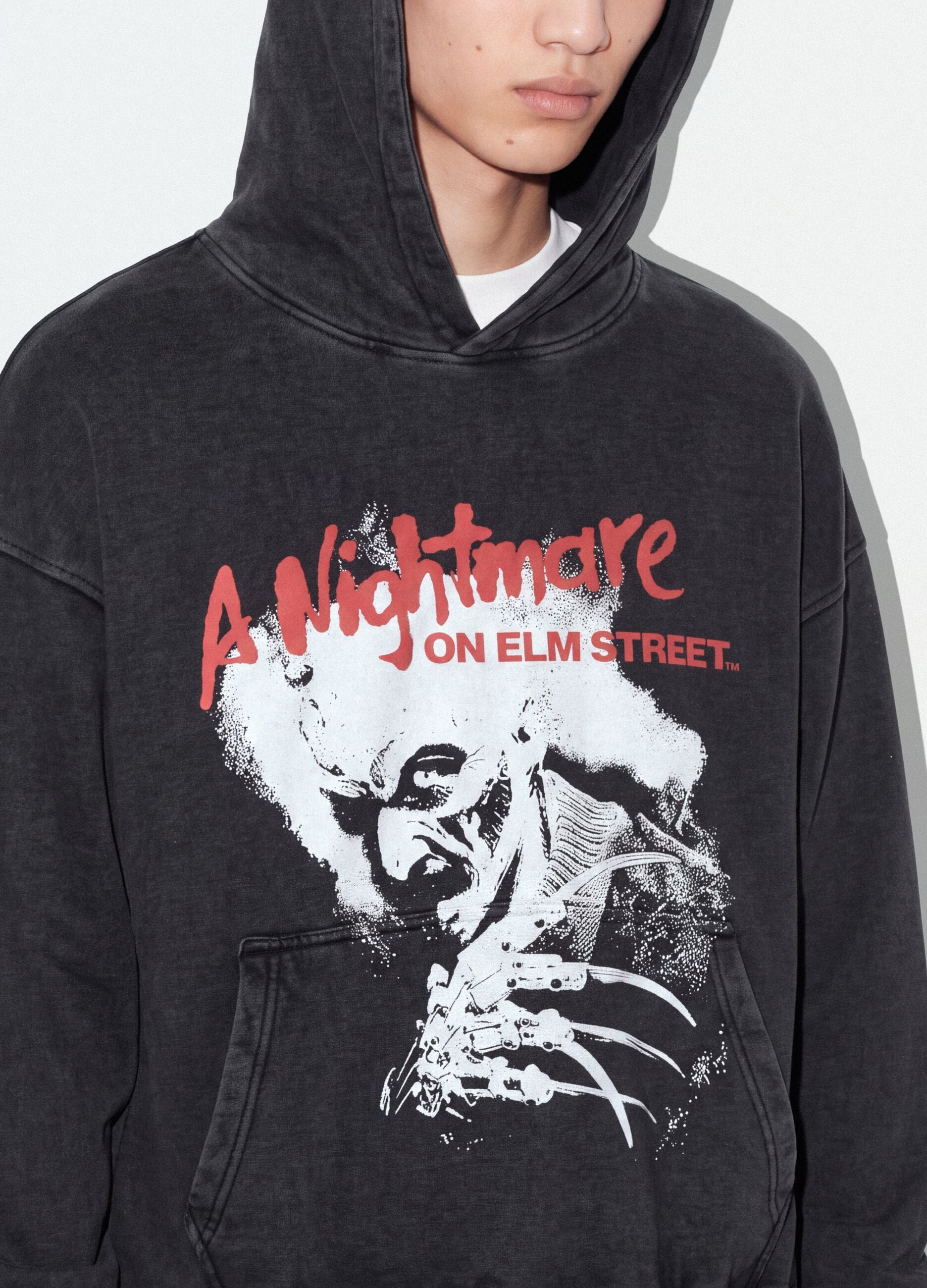Grey oversized 100% cotton hoodie with &ldquo;A Nightmare On Elm Street&rdquo; print