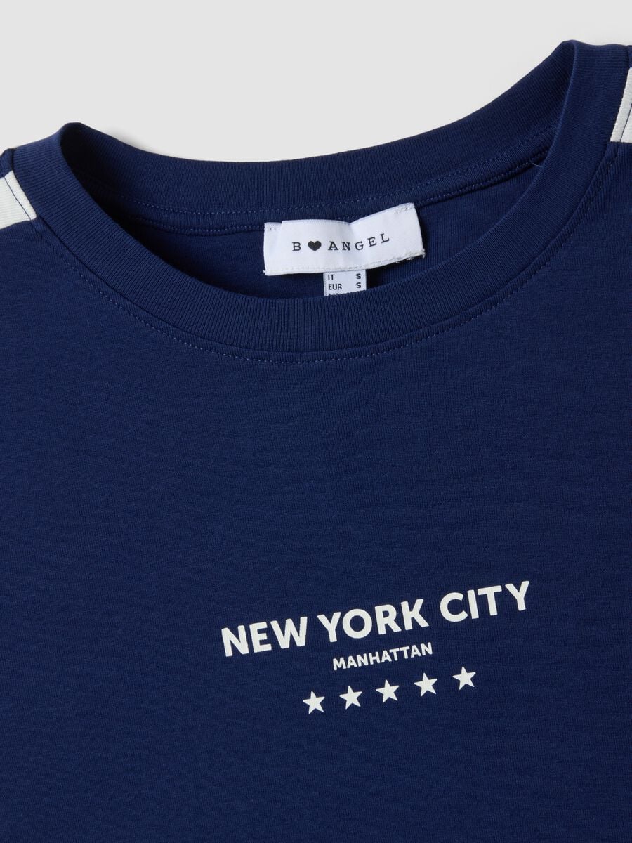 T-shirt blu in puro cotone con girocollo e stampa New York City_6