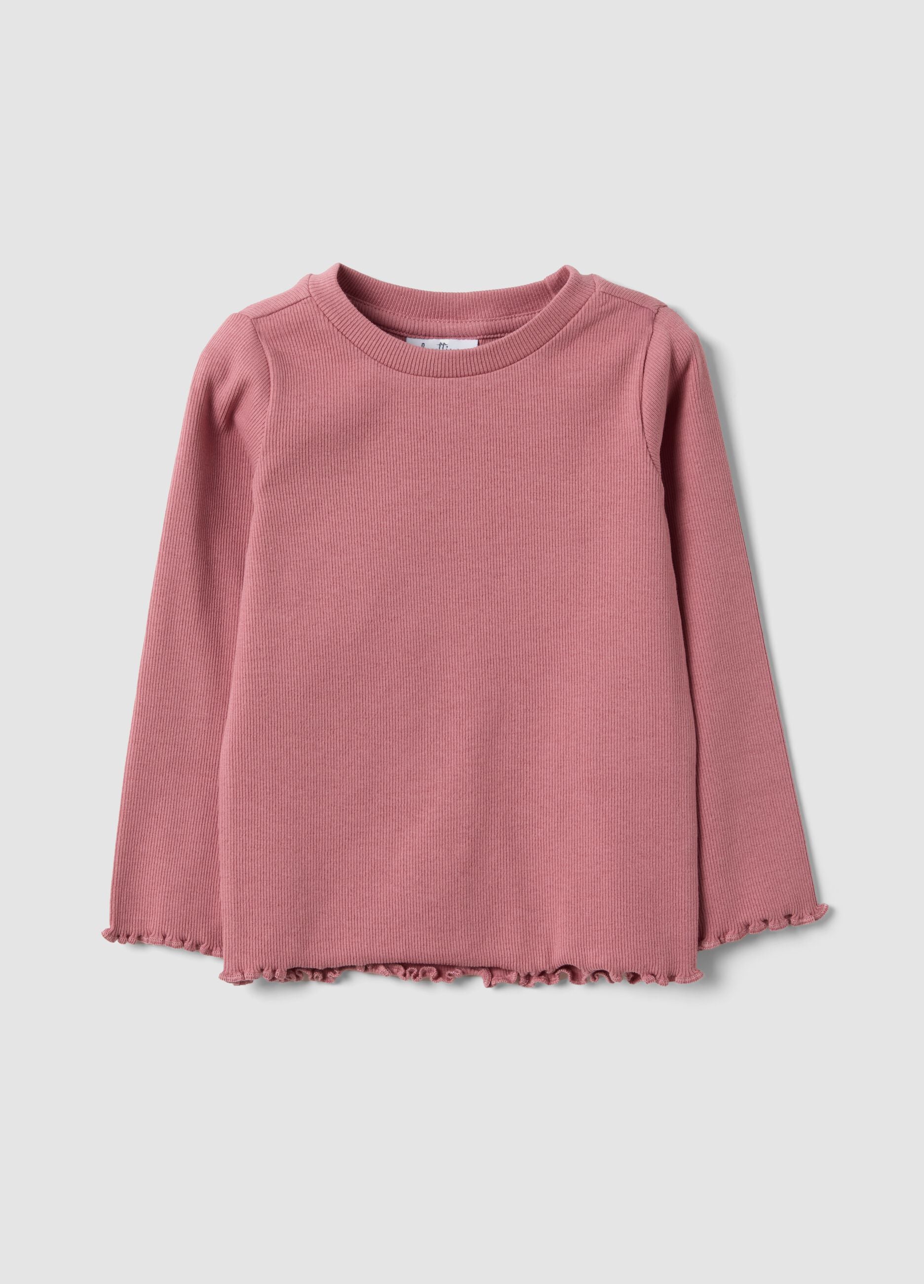 Pink slim-fit ribbed stretch-cotton T-shirt for baby girl