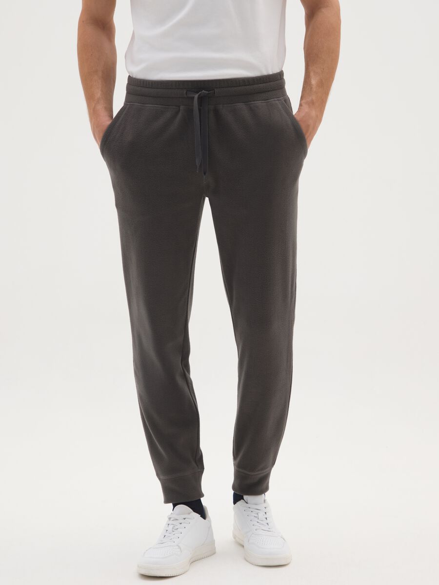 Grey fleece trousers with regular fit and elastic waist_0