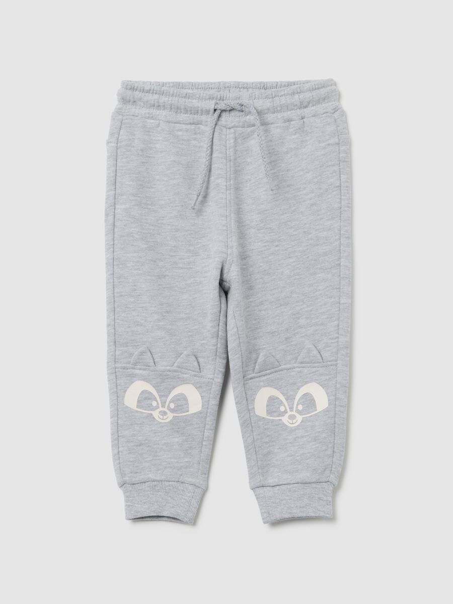Pantaloni jogger grigi da bimbo in misto cotone regular fit con stampa_0