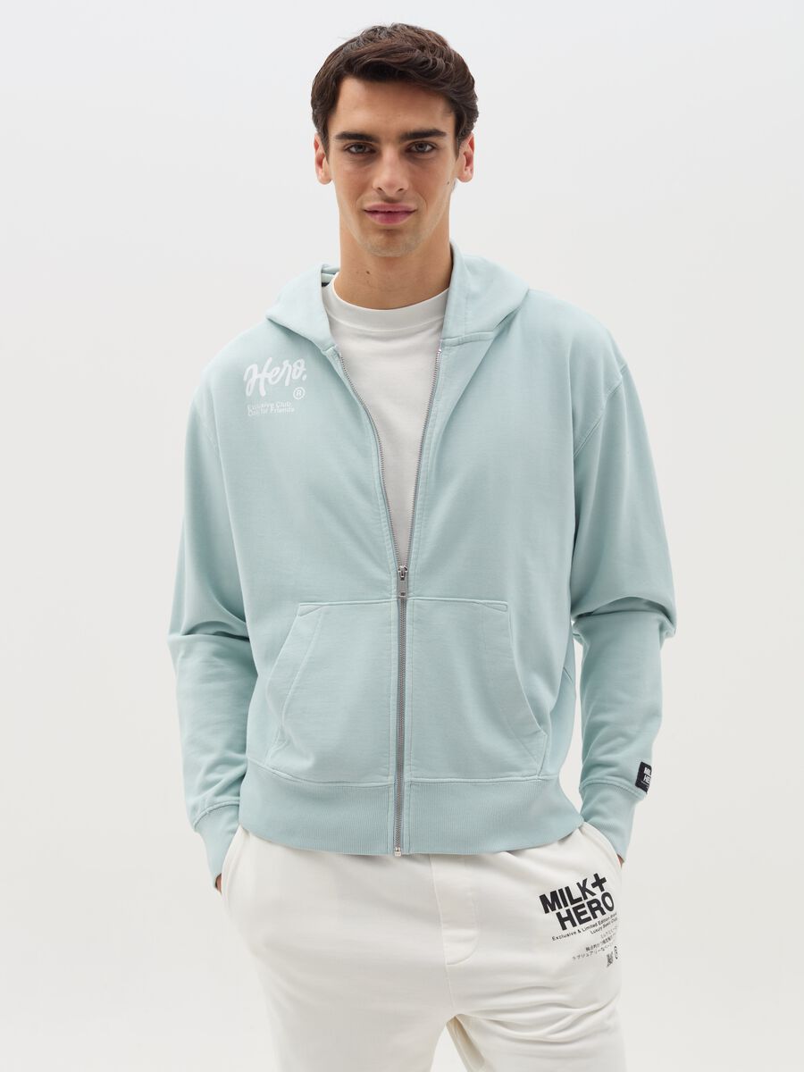 Full-zip sweatshirt with hood and print_0