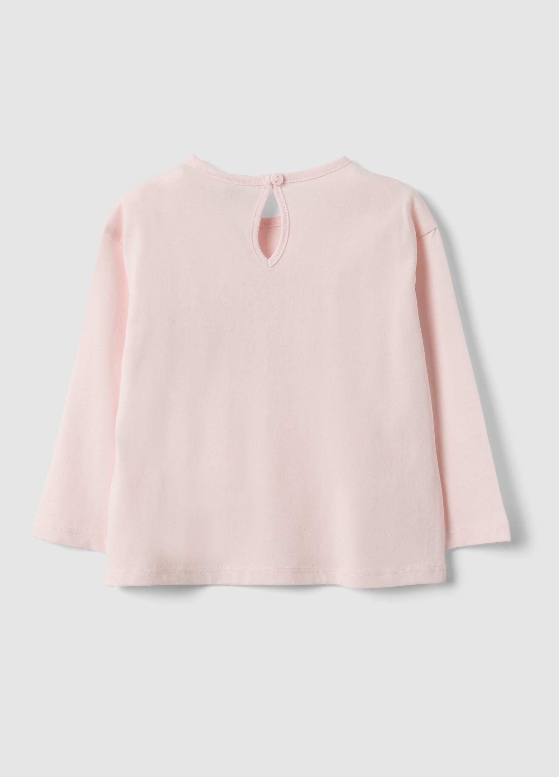 Pink long-sleeve organic cotton printed T-shirt for baby girl