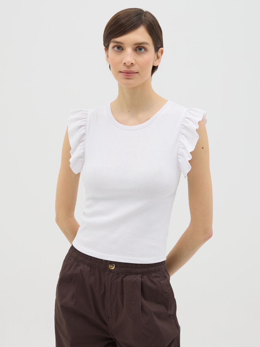 White cotton T-shirt with ruffles_0