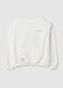 White pure cotton oversized fit girls' sweatshirt with boat neckline_3