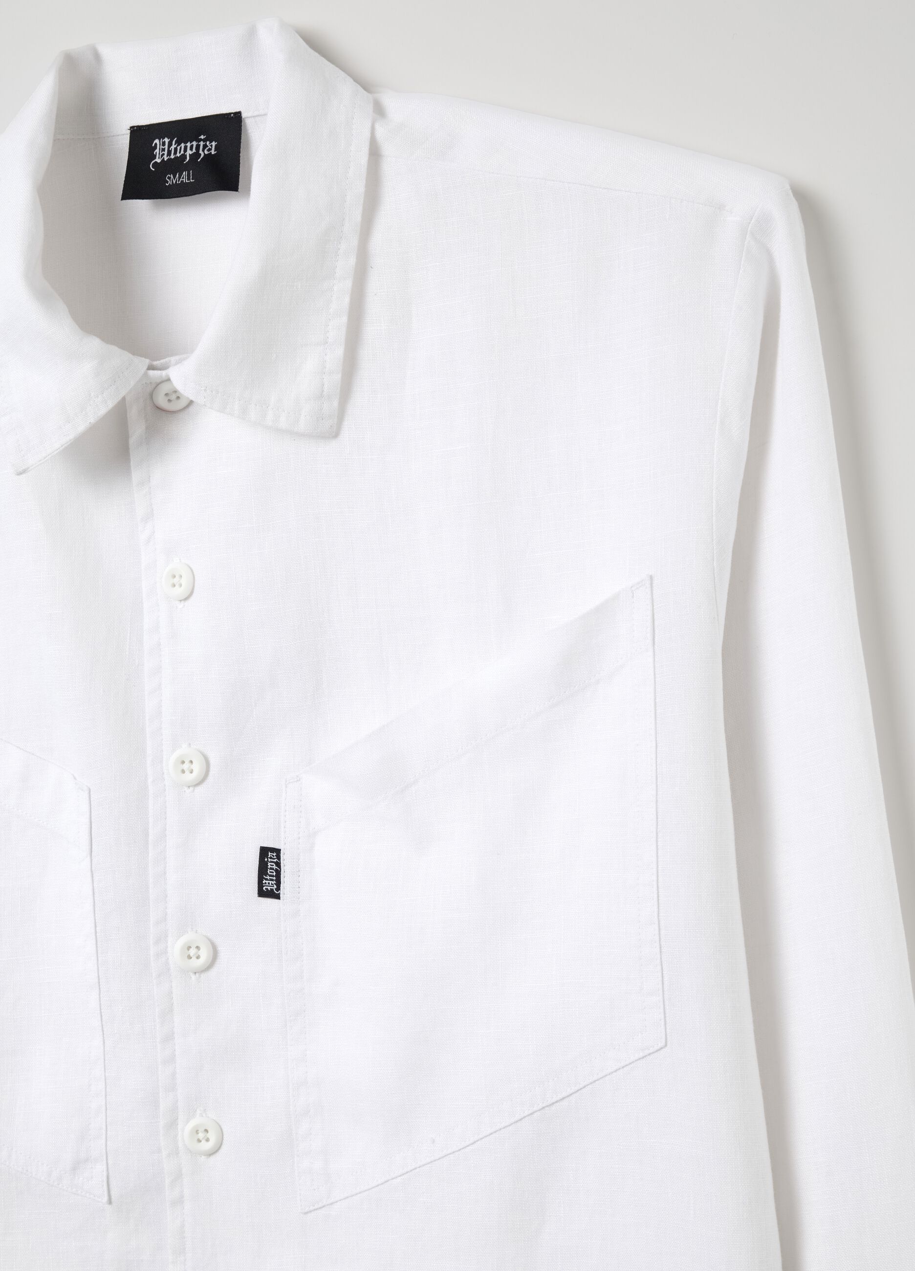 100% Linen Cargo Shirt White