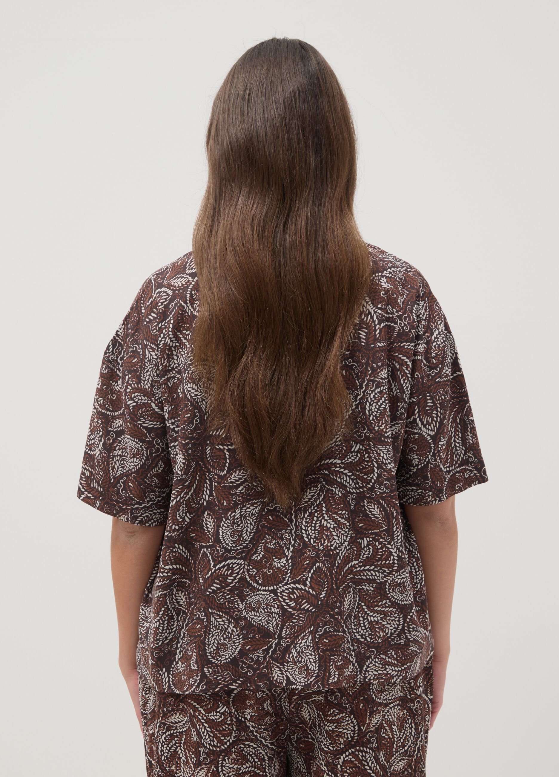 Brown pure viscose shirt with paisley print