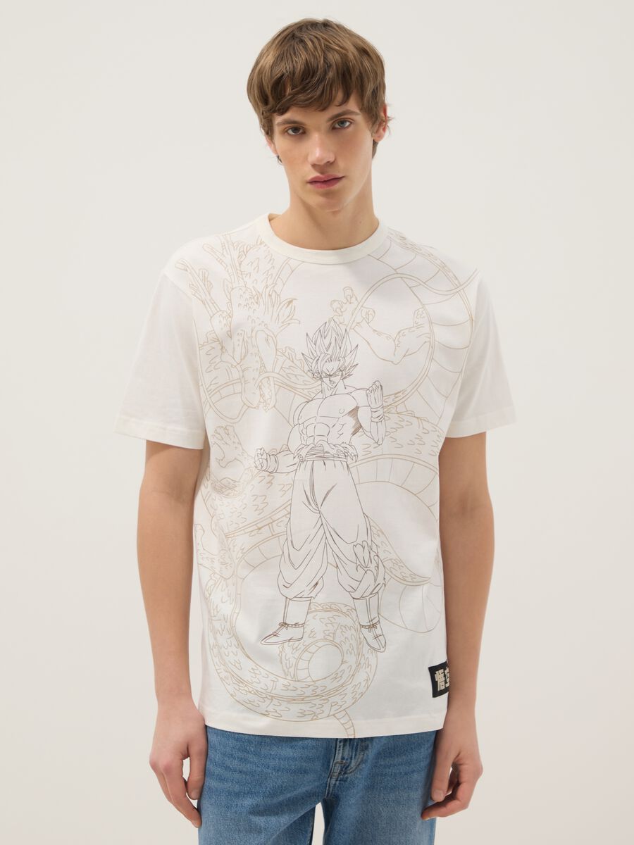 Beige pure cotton regular fit T-shirt with Dragon Ball print_0
