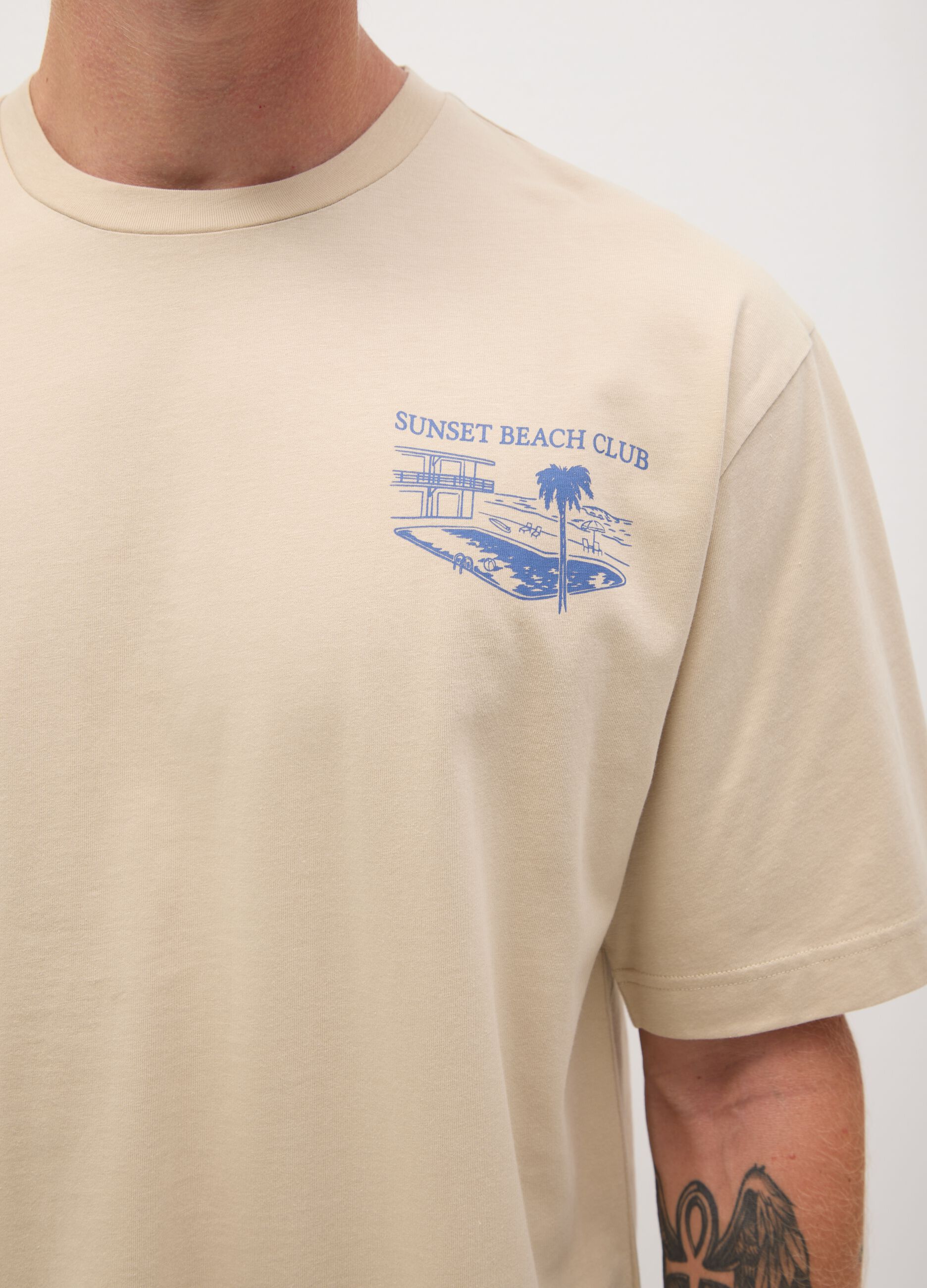Men's beige pure cotton boxy fit T-shirt