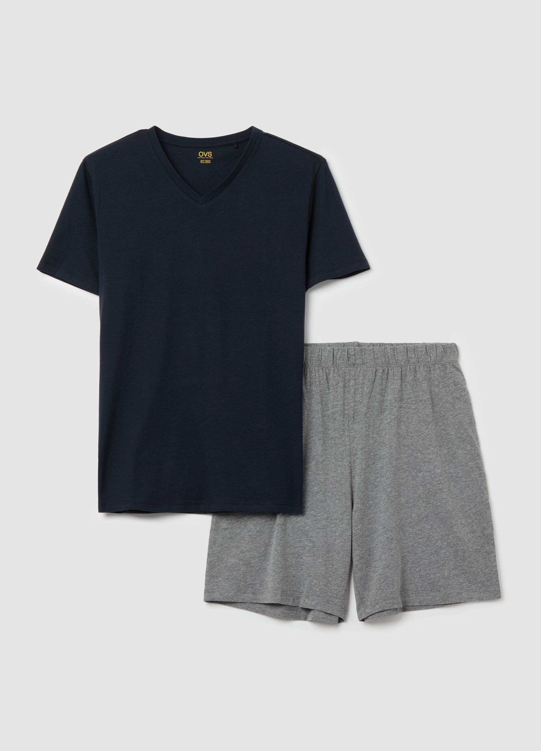 Short cotton pyjamas with V neckline