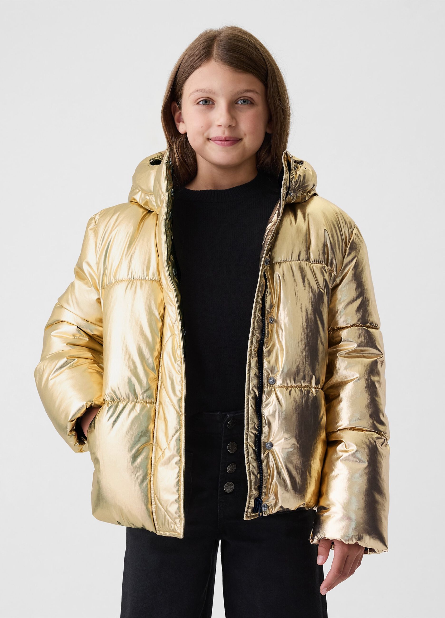 Metallic-effect quilted down jacket