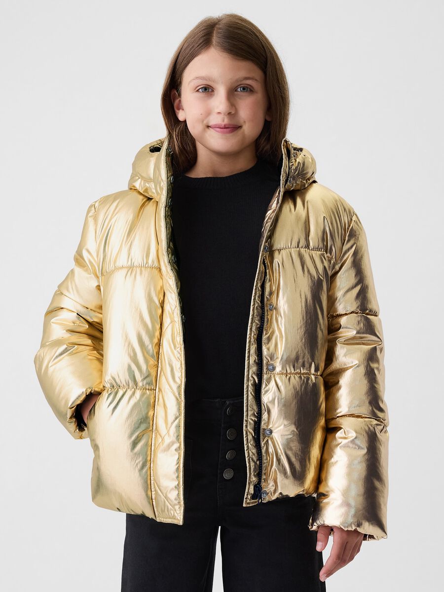 Metallic-effect quilted down jacket_0