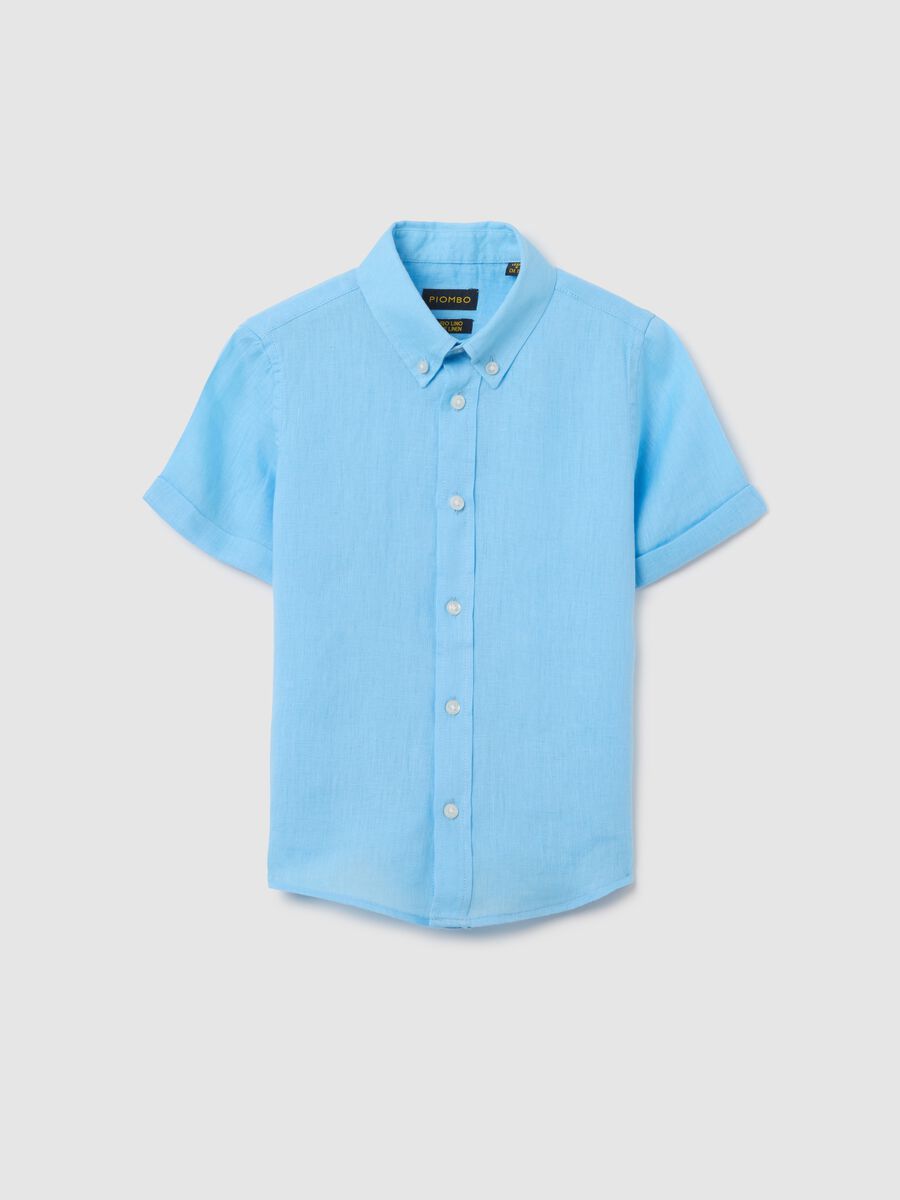 Blue Linen Loose Fit Children's Shirt_3