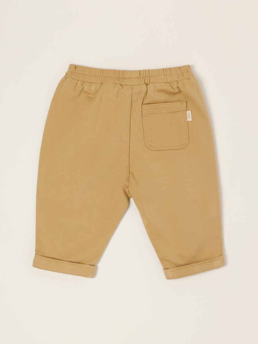 Beige stretch cotton and viscose baby trousers, regular fit_2