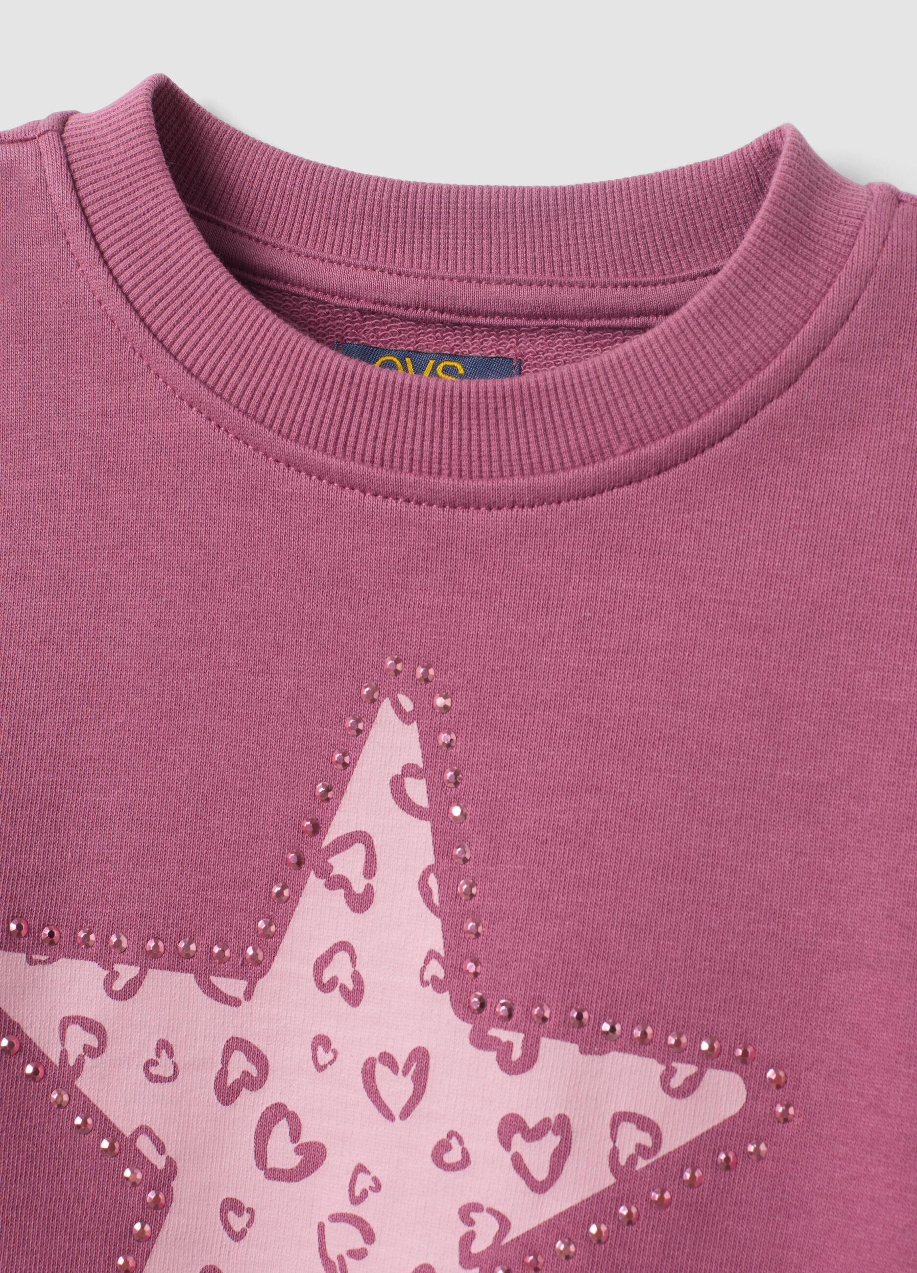 Purple pure cotton sweatshirt with star print, regular fit for girls