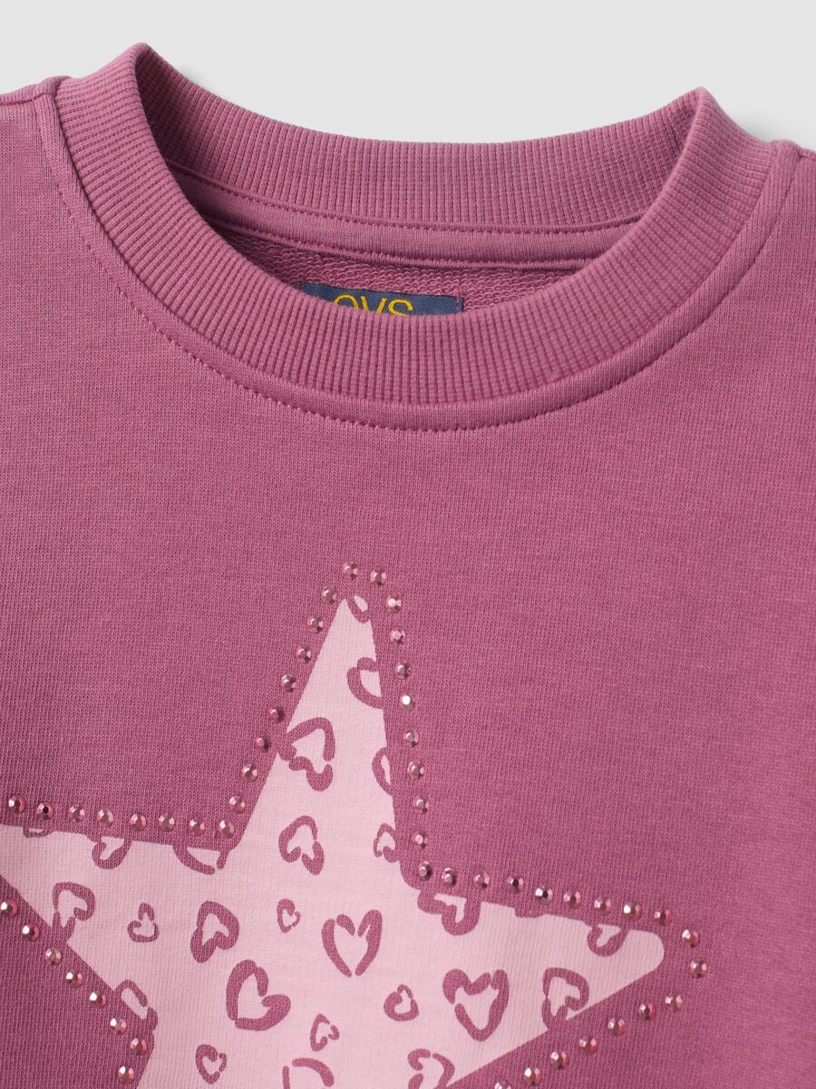 Felpa viola in puro cotone con stampa stella regular fit per bambina_2
