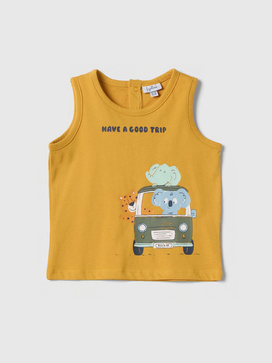 Yellow organic cotton tank top with print_0