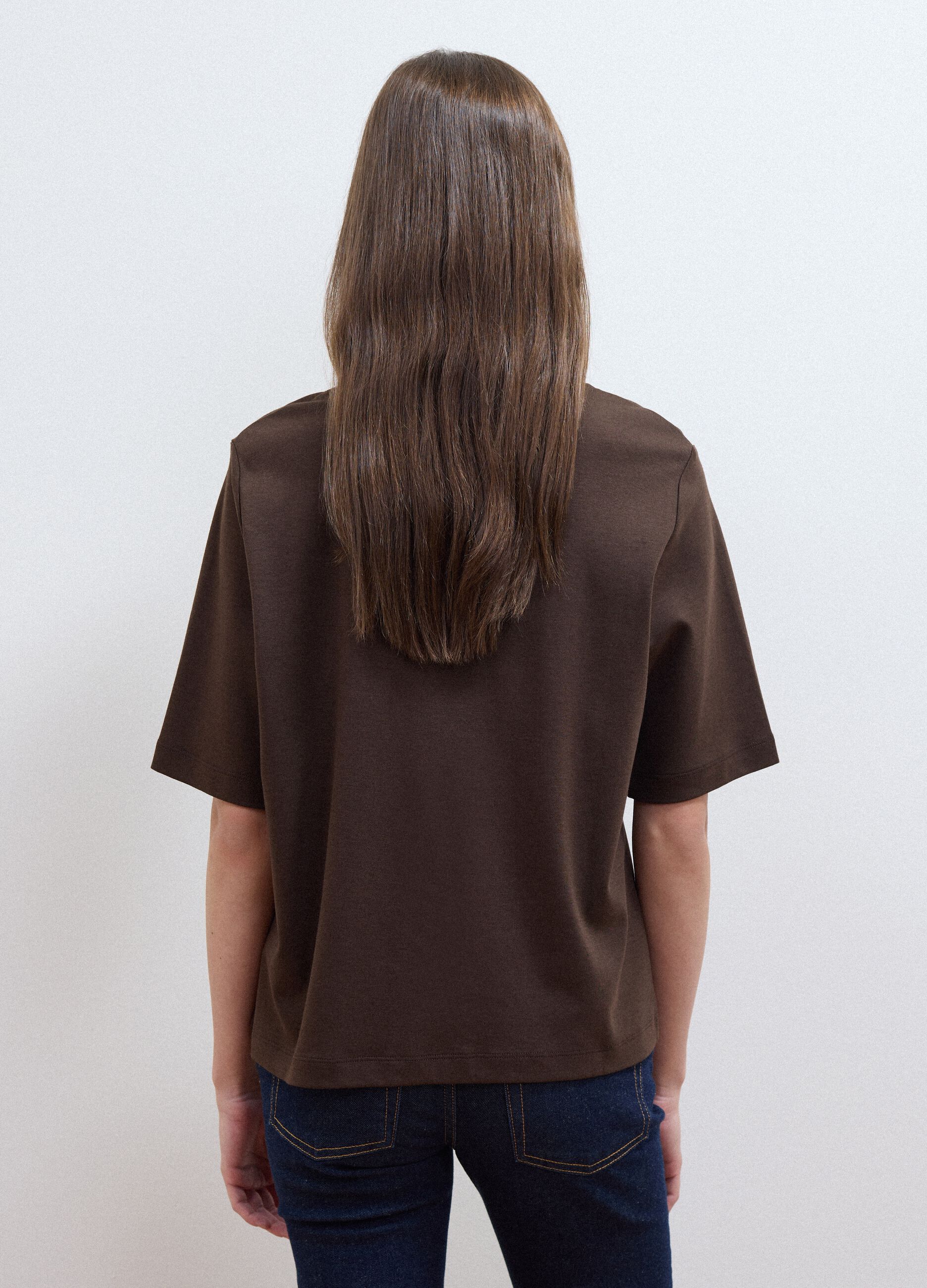 Brown boxy-fit T-shirt in a cotton&ndash;viscose blend