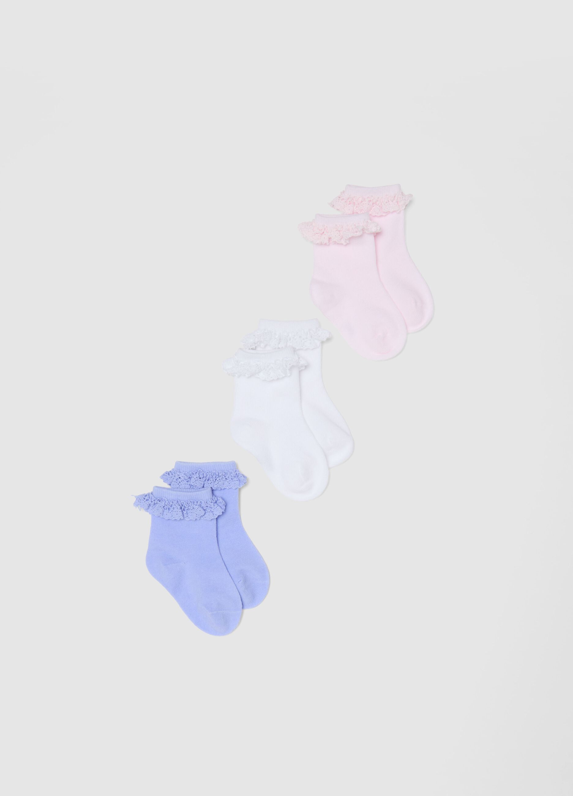 Multicolour Cotton Blend Baby Girl Lace Socks Tripack