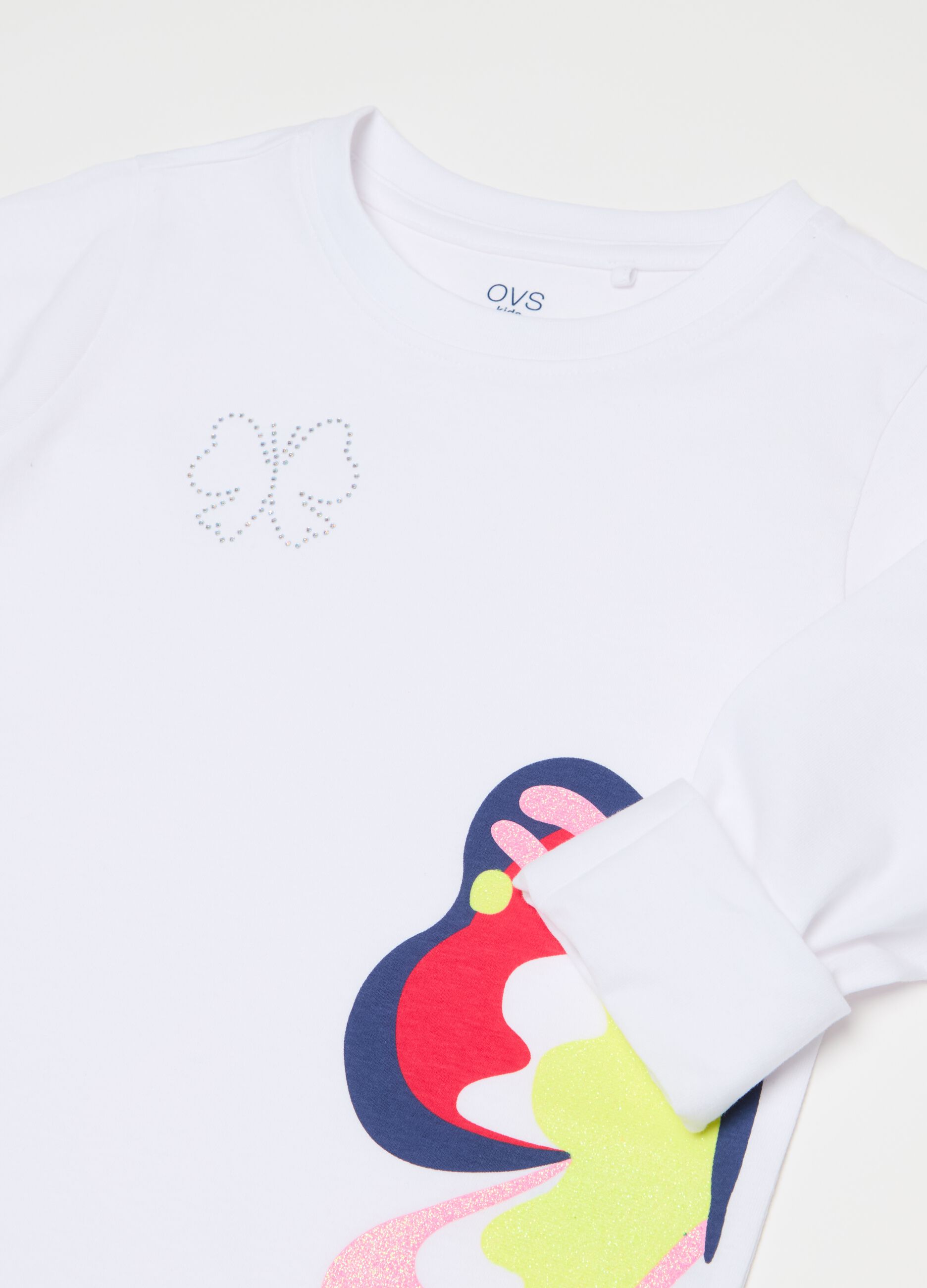 Long-sleeved T-shirt with print and diamantés