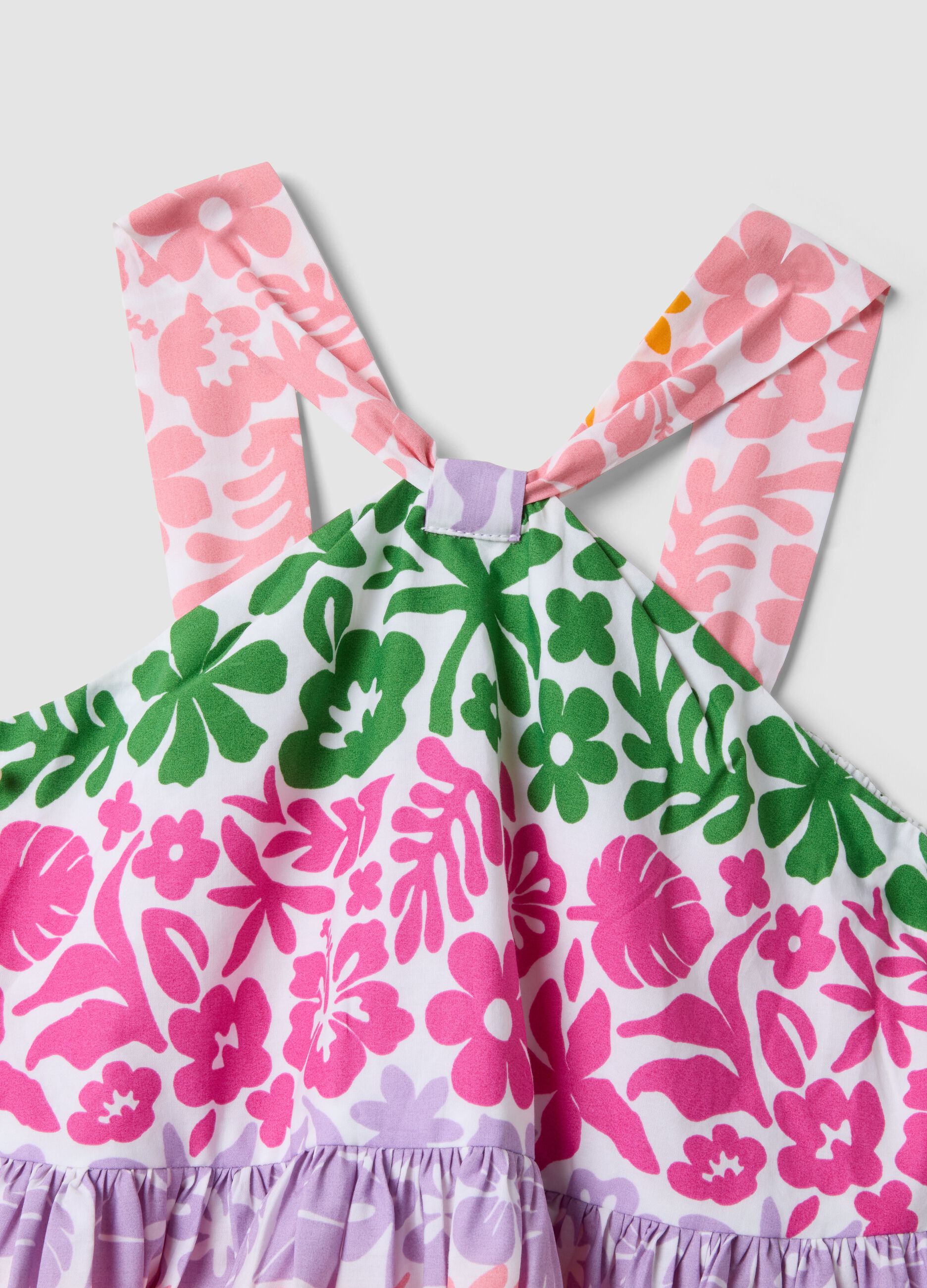 Abito multicolor in puro cotone con spalline incrociate