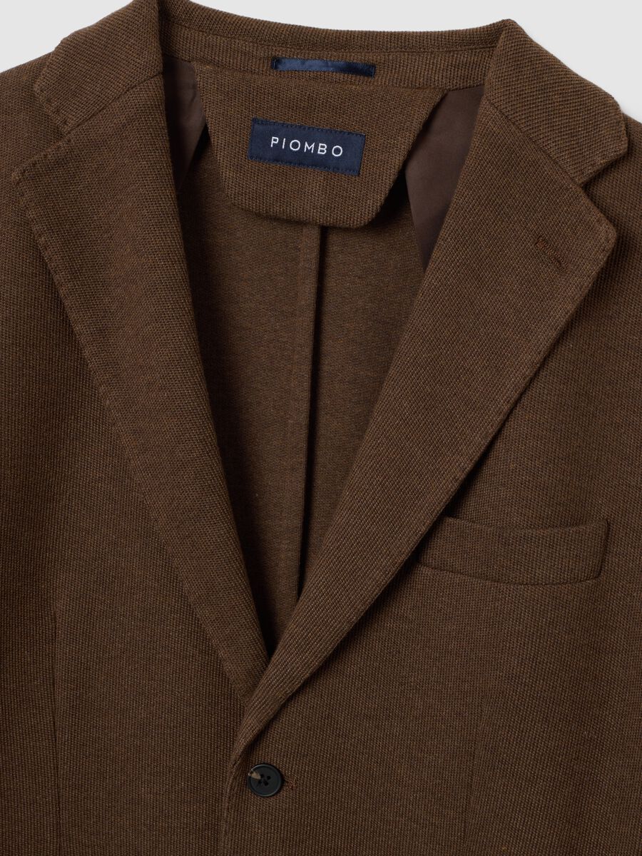 Brown cotton blend regular fit blazer_1