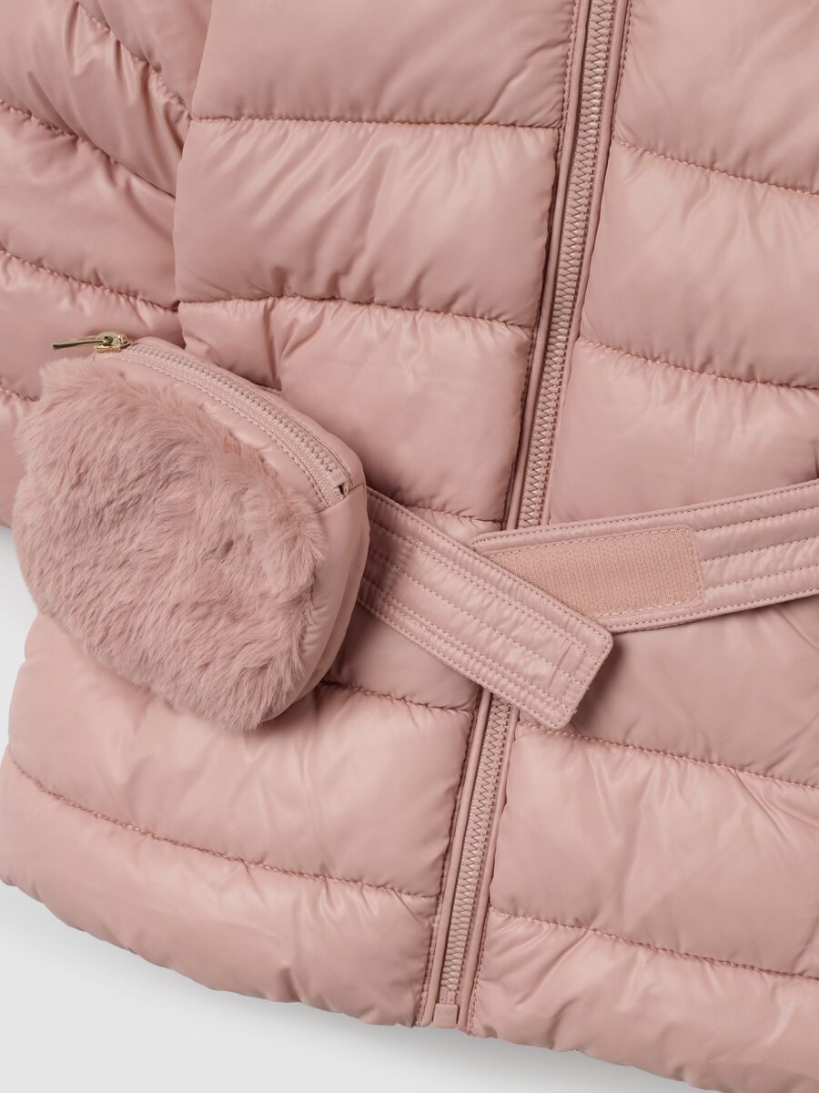 Giacca imbottita rosa da bimba regular fit con cappuccio e zip _2