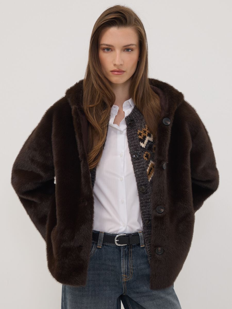 Giacca marrone regular fit con cappuccio_0