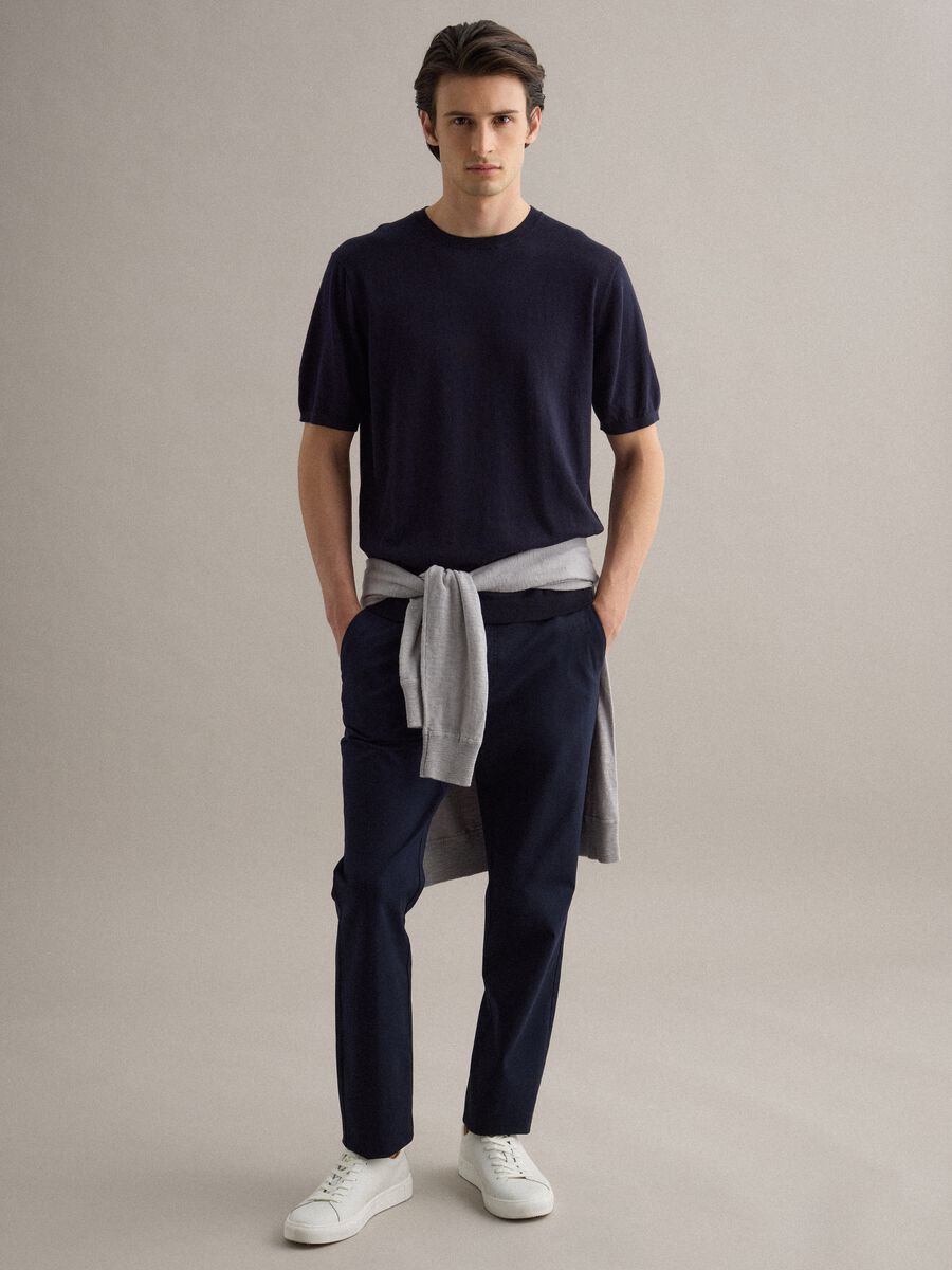 Short-sleeve T-shirt in blue cotton, linen and silk blend regular fit_1