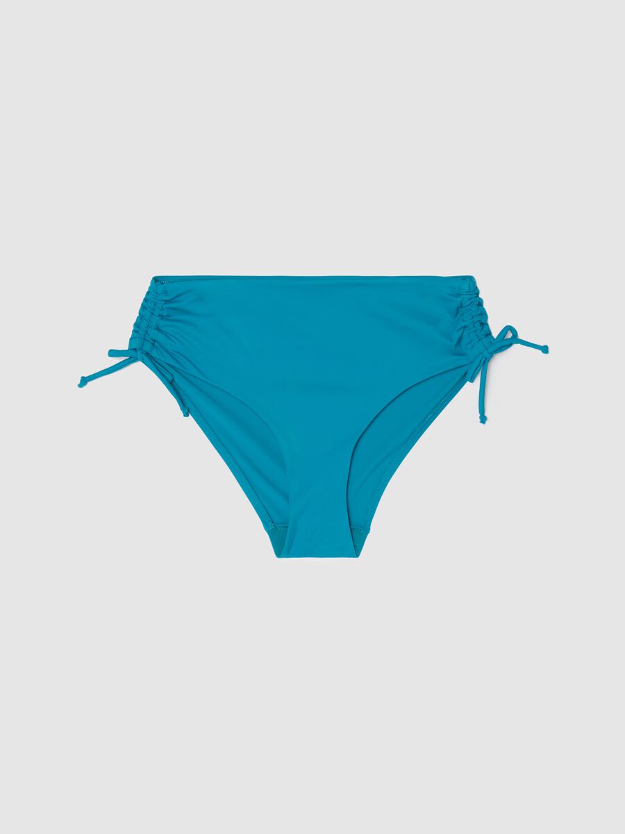 Women’s bikini briefs in light blue stretch blend with gathered sides._0