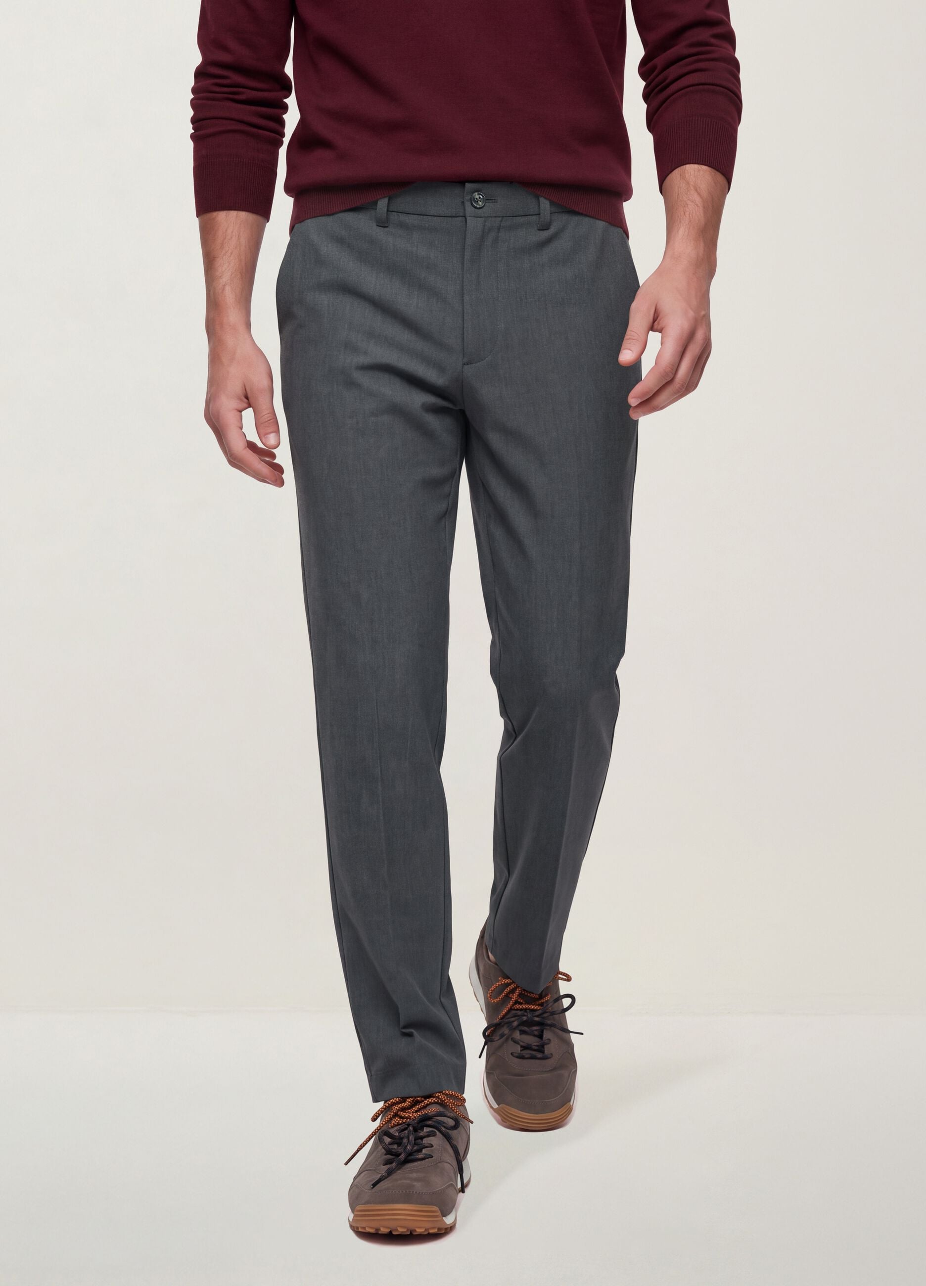 Grey slim-fit stretch viscose twill chino trousers