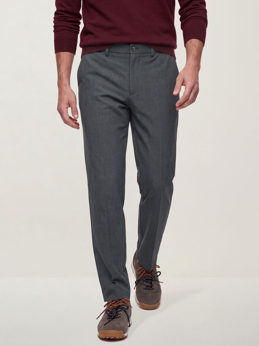 Pantaloni chino grigi in twill di viscosa elasticizzata slim fit_1