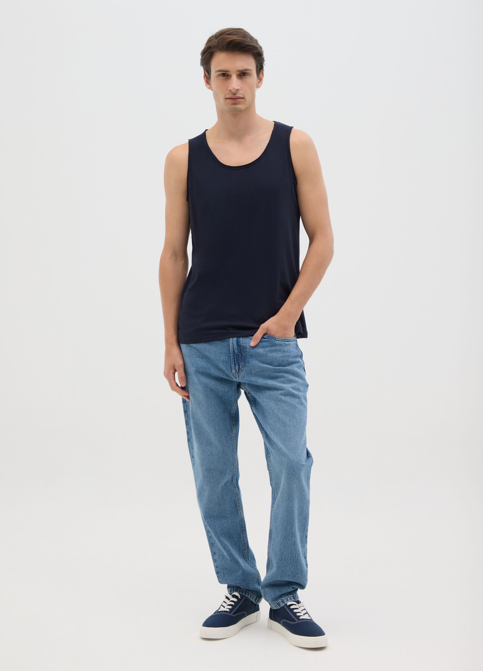 Men's Blue Pure Cotton Regular Fit Tank Top