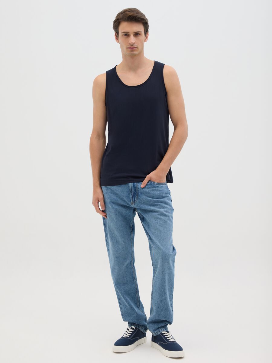 Men's blue pure cotton tank top regular fit_1