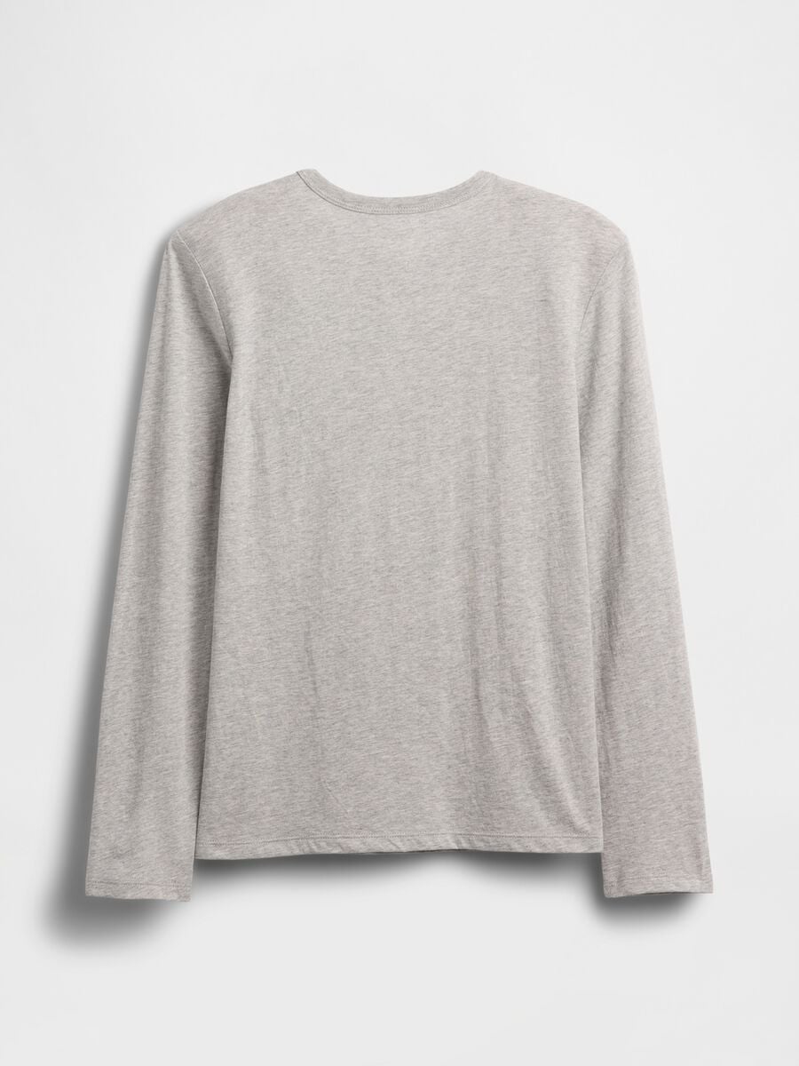 T-shirt grigio chiaro in puro cotone a maniche lunghe con logo GAP_1